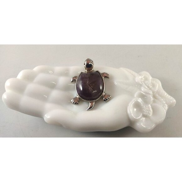 Silver-Plated Turtle Pendant or Figurine With Amethyst Stone Shell - Picture 1 of 10
